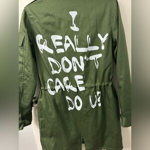 Women's Green Jacket with Bold White Print Melania Trump lookalike Small